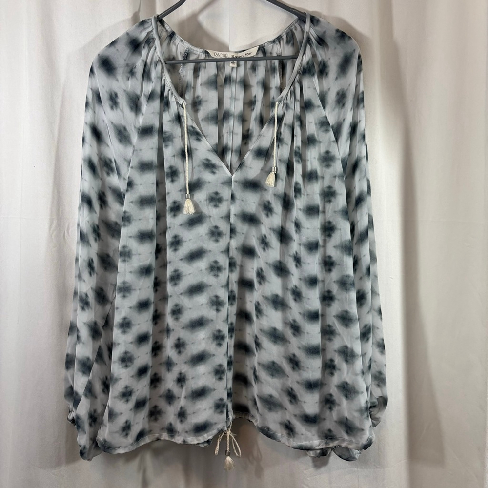 NWT Women's Size Small Rachel Roy White Grey Long Sleeve Flowy Sheer Blouse